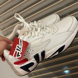Fila White Sneakers with Blue and Red Accents